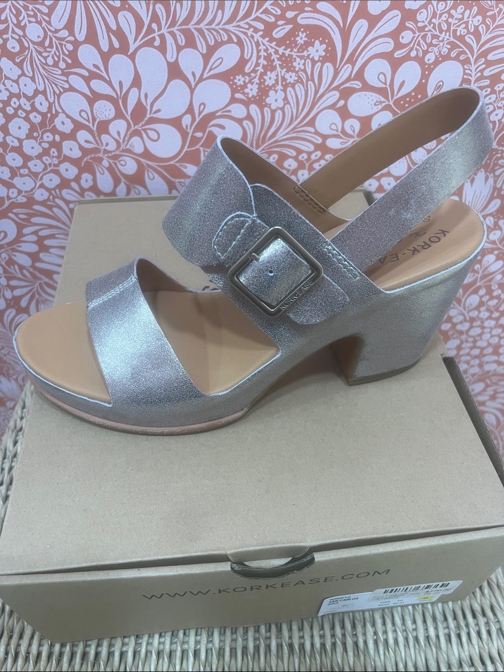 Kork-Ease San Carlos Metallic Rose Gold Slingback Block Heel Sandal - Picture 2 of 2